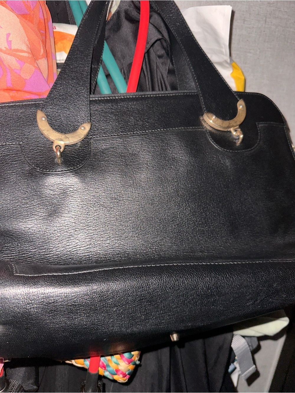 Anya Hindmarch Black Leather Shoulder Bag with Gold Hardware